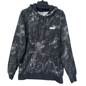 Puma‎ Grunge Marble Acid Wash Hoodie Size L Black White Fleece Pullover Skater